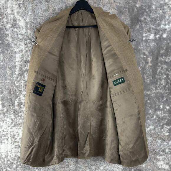 Lauren Ralph Lauren Size 44L Wool Silk Blend Career Blazer Jacket Beige Notched - Picture 5 of 10